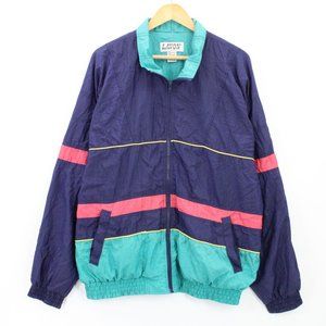 Vintage LAVON Windbreaker Jacket Mens Multicolor Retro Full Zip Nylon Large 80s